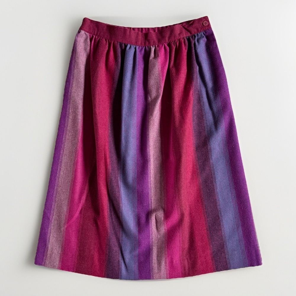 Vintage Striped Long A-Line Skirt Magenta M/L Folk Artisan Cottagecore Prairie